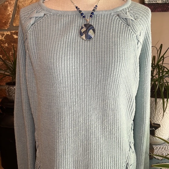 Ana Crewneck Sweater Criss-Cross Sleeve Detail Size XL Light Blue - Picture 7 of 13